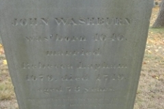 John Washburn 1653-1733. First Cemetery, Bridgewater, Plymouth Co., MA, son of John Washburn and Elizabeth Mitchell